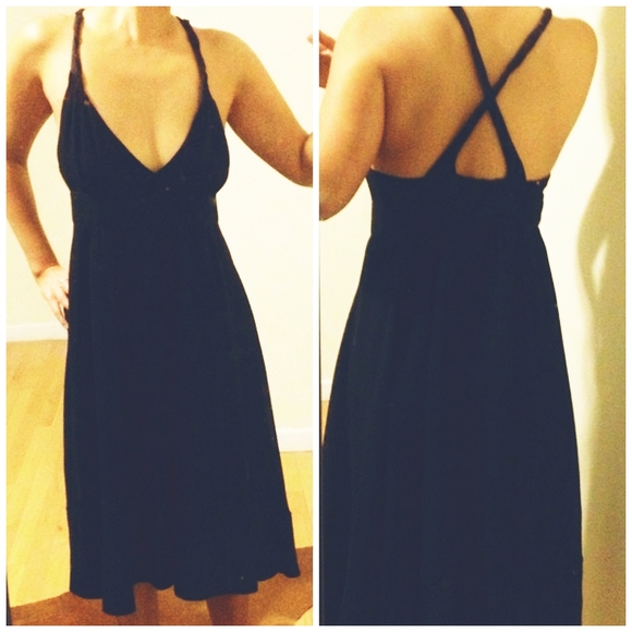 French ConnectionLBD Silk Twist Strappy Plunge V-Neck Midi Halter Dress 10